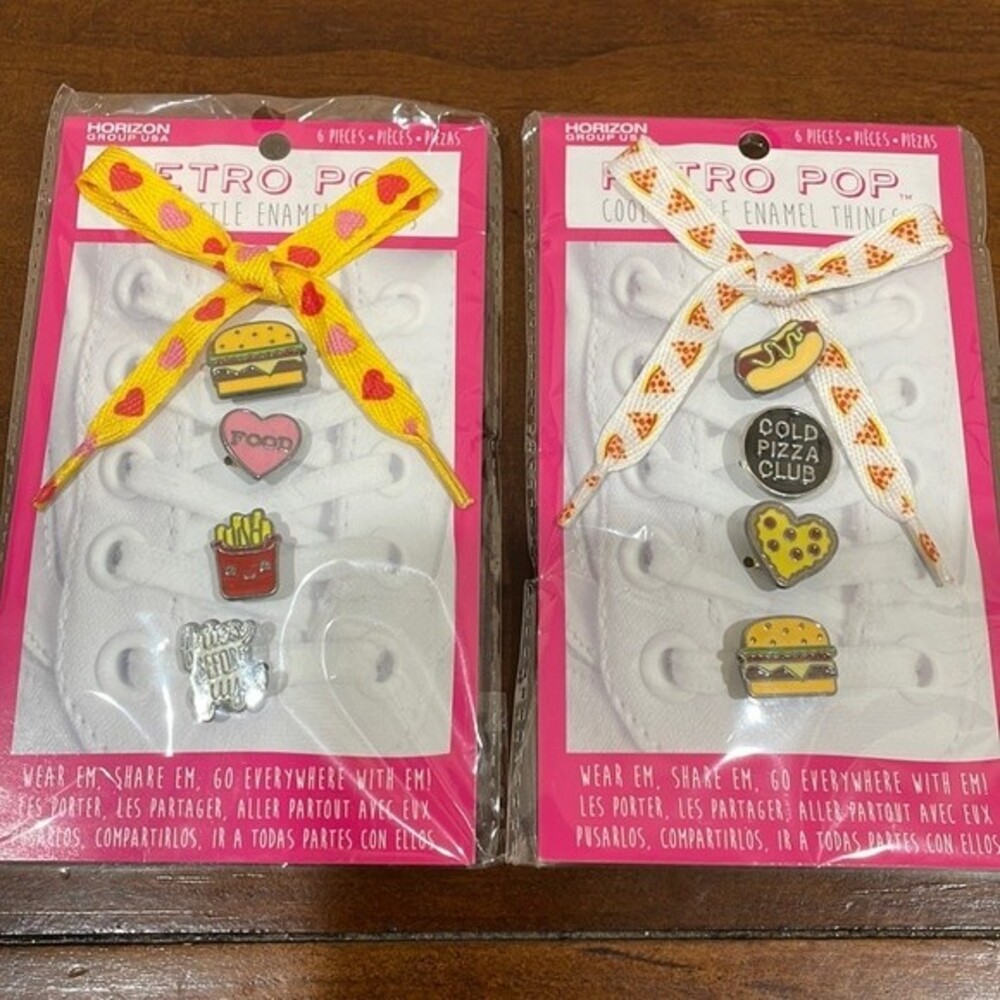 Retro Pop Enamel Shoe Charms With Laces, New! - Set of 2
